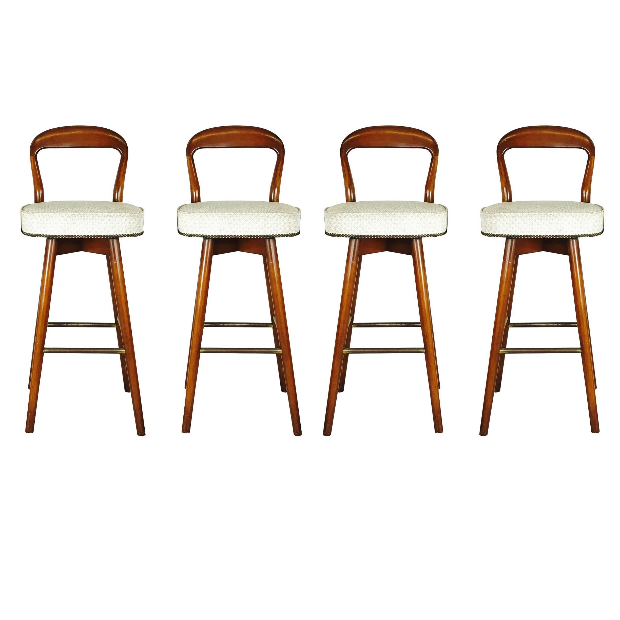 Set of Four Open Back MCM Bar Stools in the Style of Edward Wormley