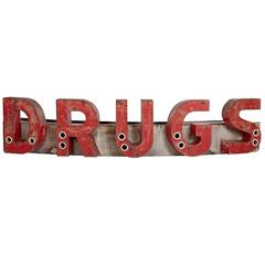 Rustically Worn Curved Drugs Sign, circa 1950s