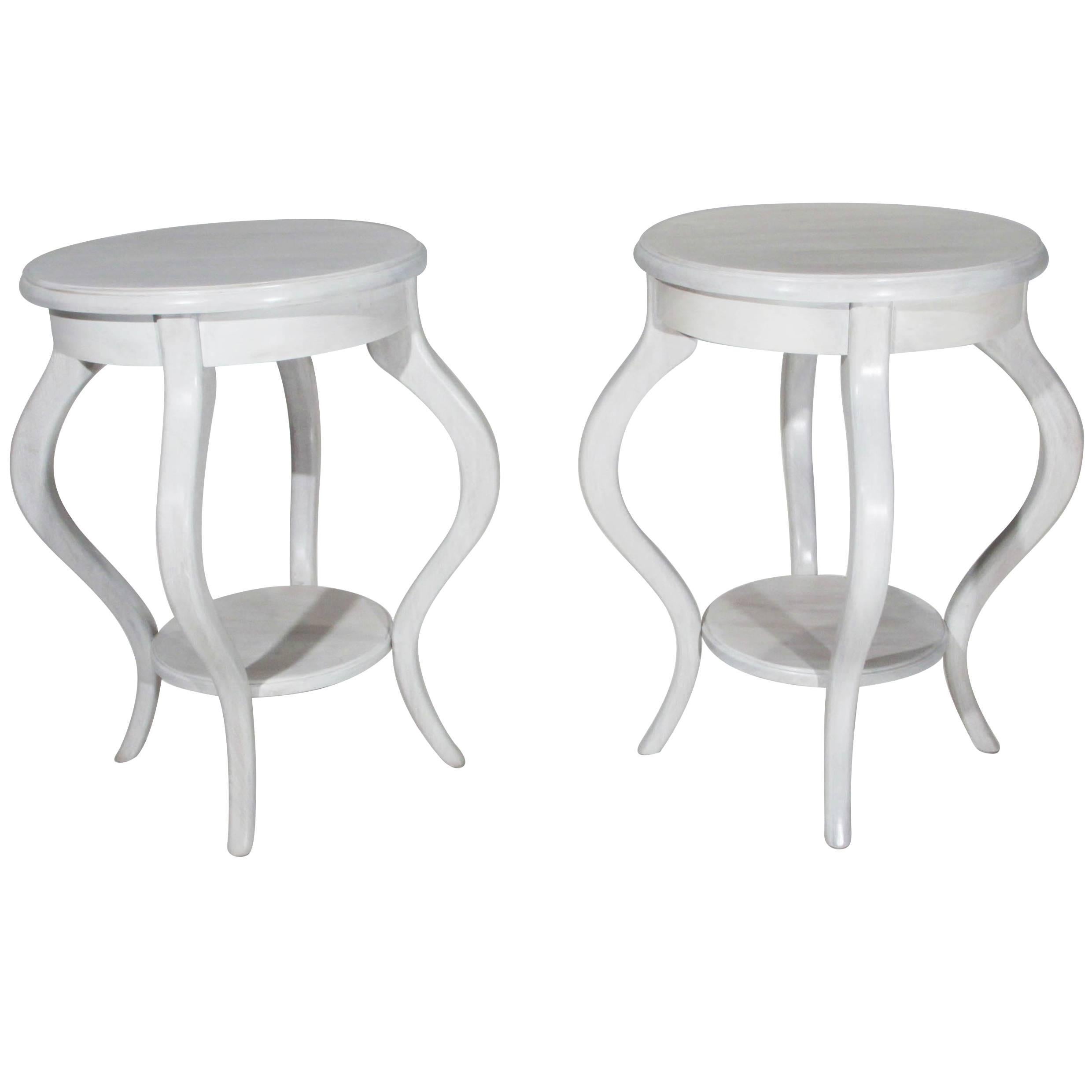Hollywood Regency Bleached Mahogany Sculptural Side Tables For Sale