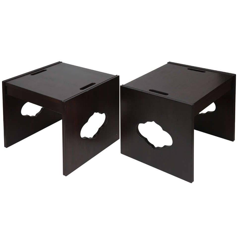 Pair of Wood End Tables with Cut-out Details