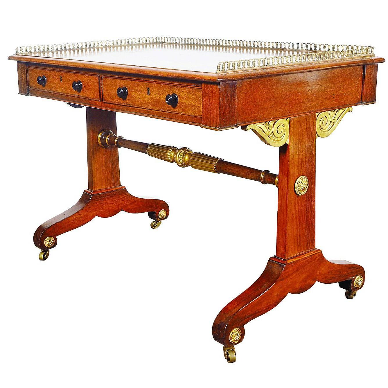 Regency Period Amboyna Padouk and Parcel-Gilt Writing Table For Sale