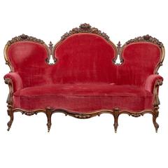 Antique 19th Century Victorian Carved Walnut Sofa