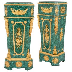 Pair of Neoclassical Style Ormolu-Mounted Malachite Pedestals