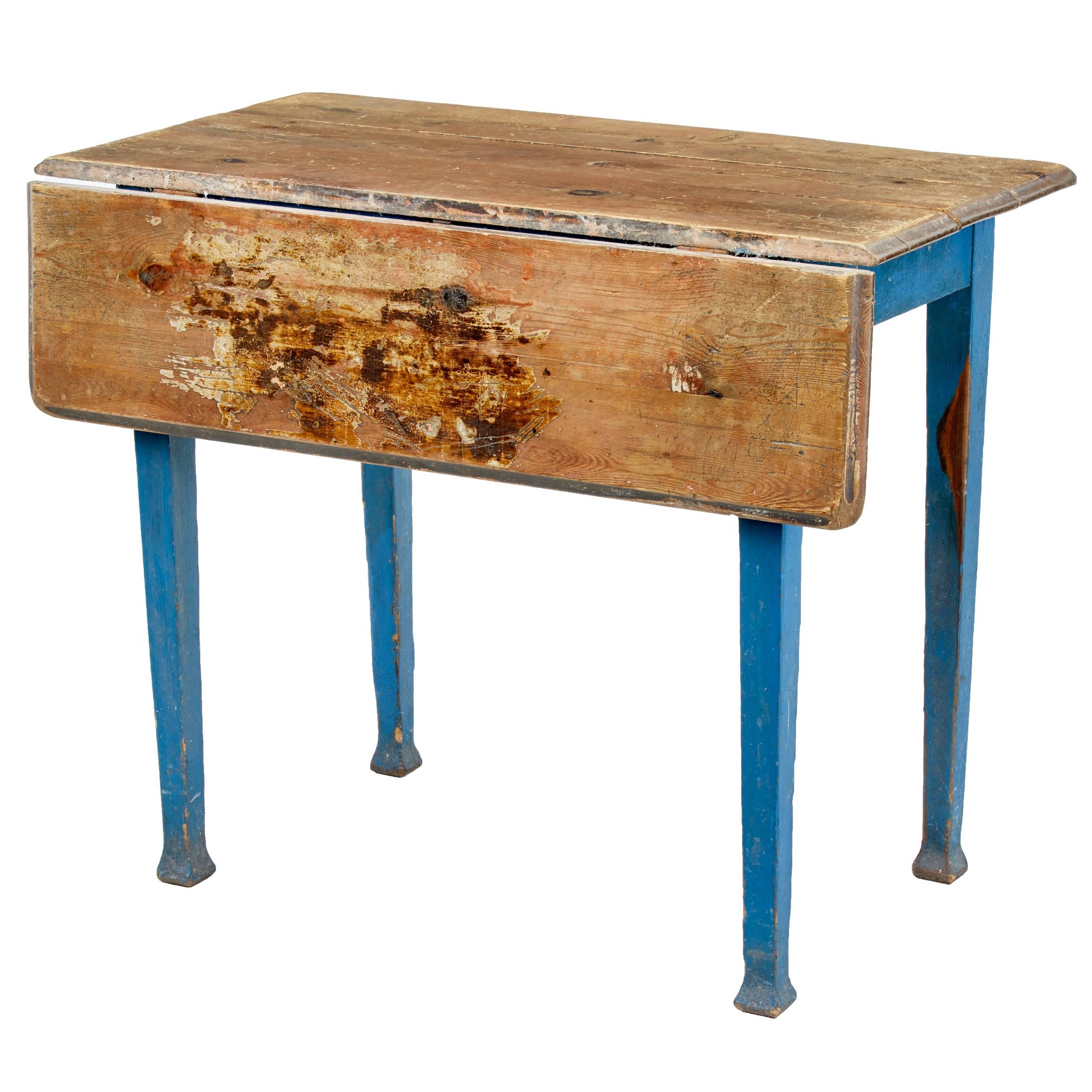 19th Century Swedish Painted Pine Drop-Leaf Kitchen Table
