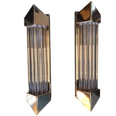 Pair of Brass and Glass Rod Wall Sconces