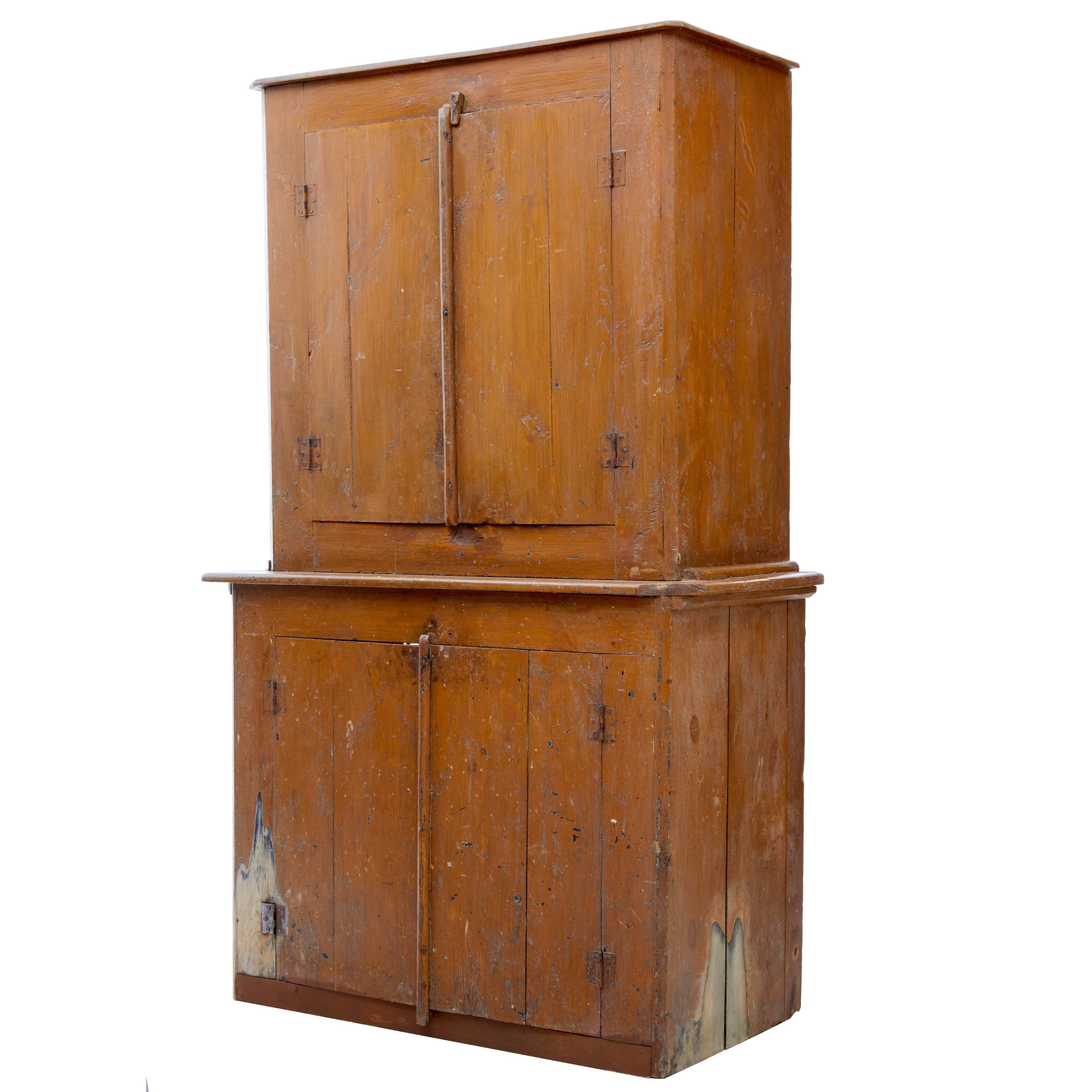 19th Century Rustic Swedish Pine Painted Kitchen Cupboard