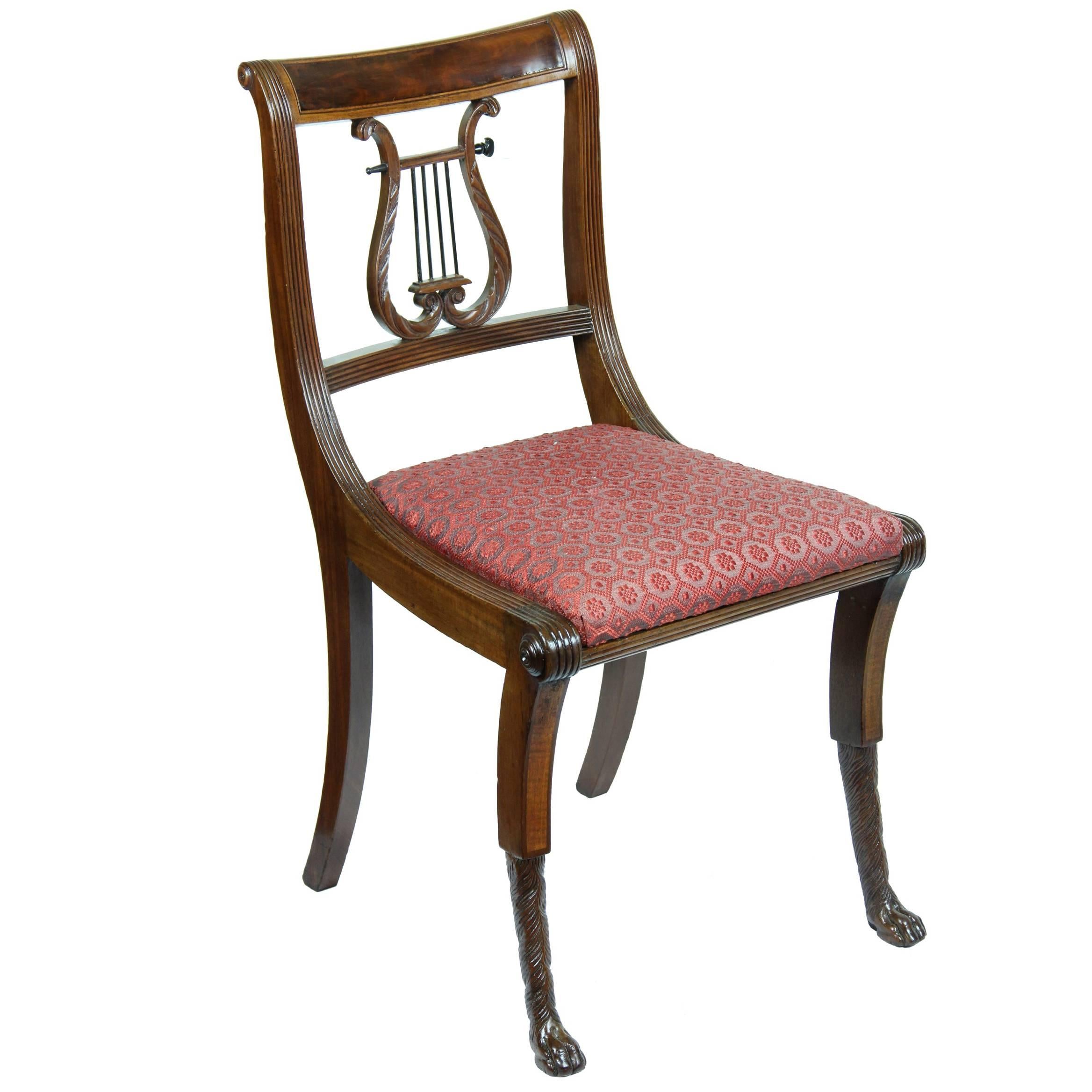 Mahogany Classical Lyre Side Chair, Duncan Phyfe, New York, circa 1815 For Sale