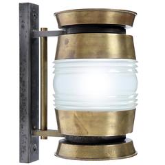 Vintage Large 1940s Brass and Glass Barrel Wall Light