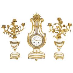 Antique Louis XVI Style Lyre Clock Set