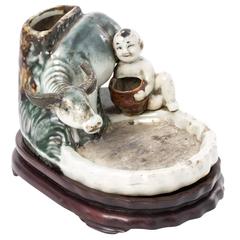 Porcelain Ink Stone on Wooden Base 2