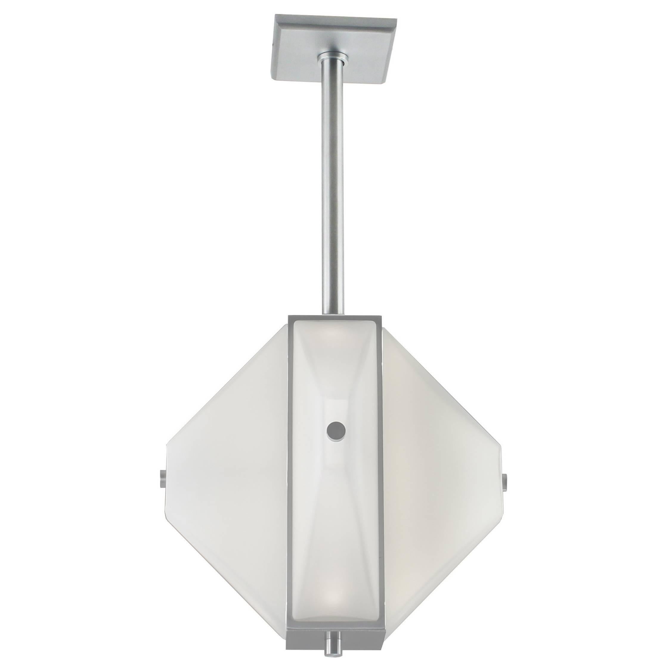 Mid-Century Modern Style Pendant Light in Tapered White Glass and Satin Aluminum For Sale
