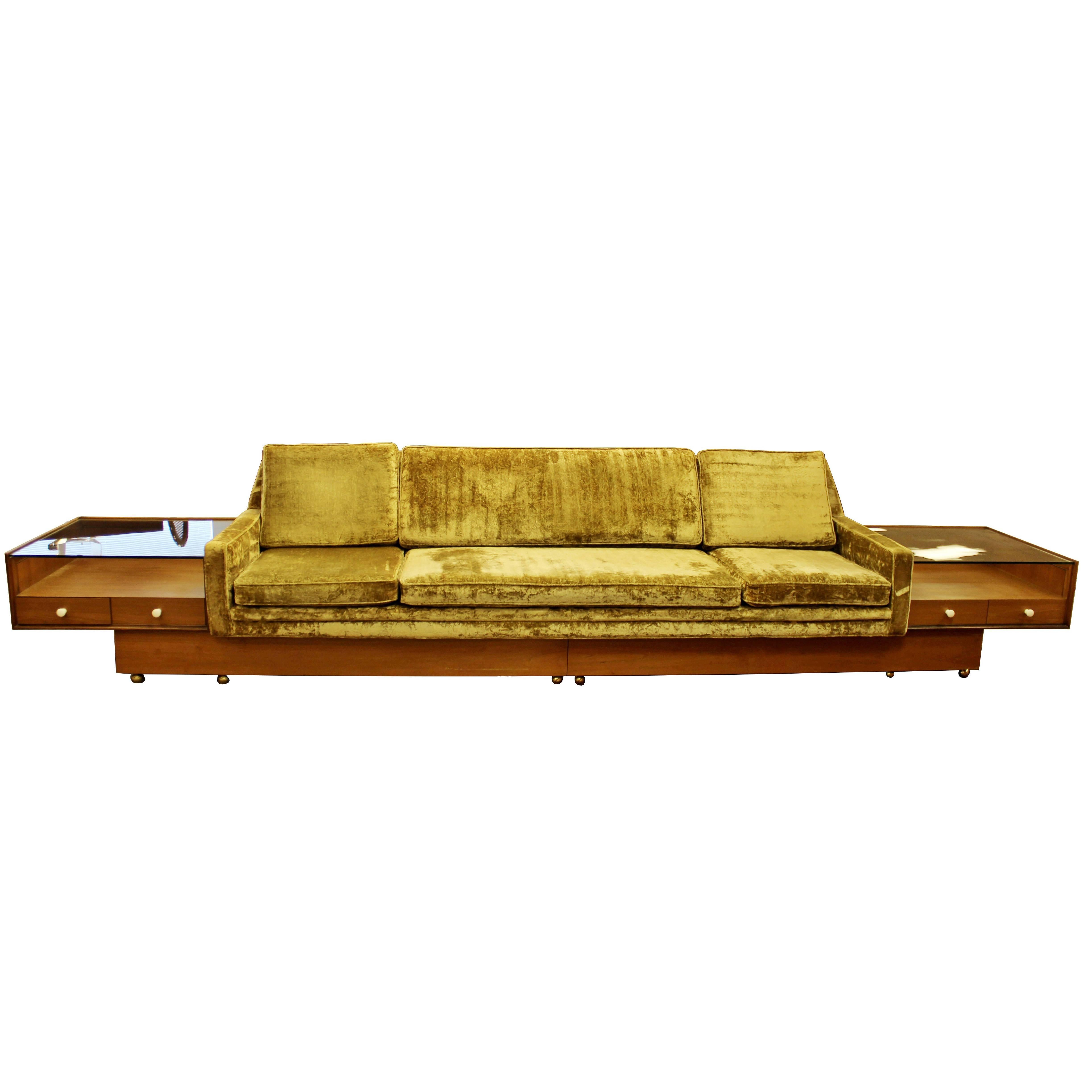 Mid-Century Modern Pearsall Attributed Plinth Base Sofa with Side End Tables