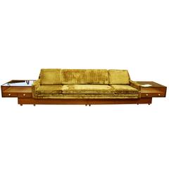 Vintage Mid-Century Modern Pearsall Attributed Plinth Base Sofa with Side End Tables