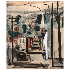 Vintage Edward Herrmann Hand Colored Print “the Crooked Mile, ” Gallenas, Illinois