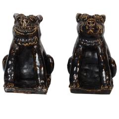 Rare Japanese Seto Pottery Folk Art Shishi Guardian Dogs, Meiji Period 10