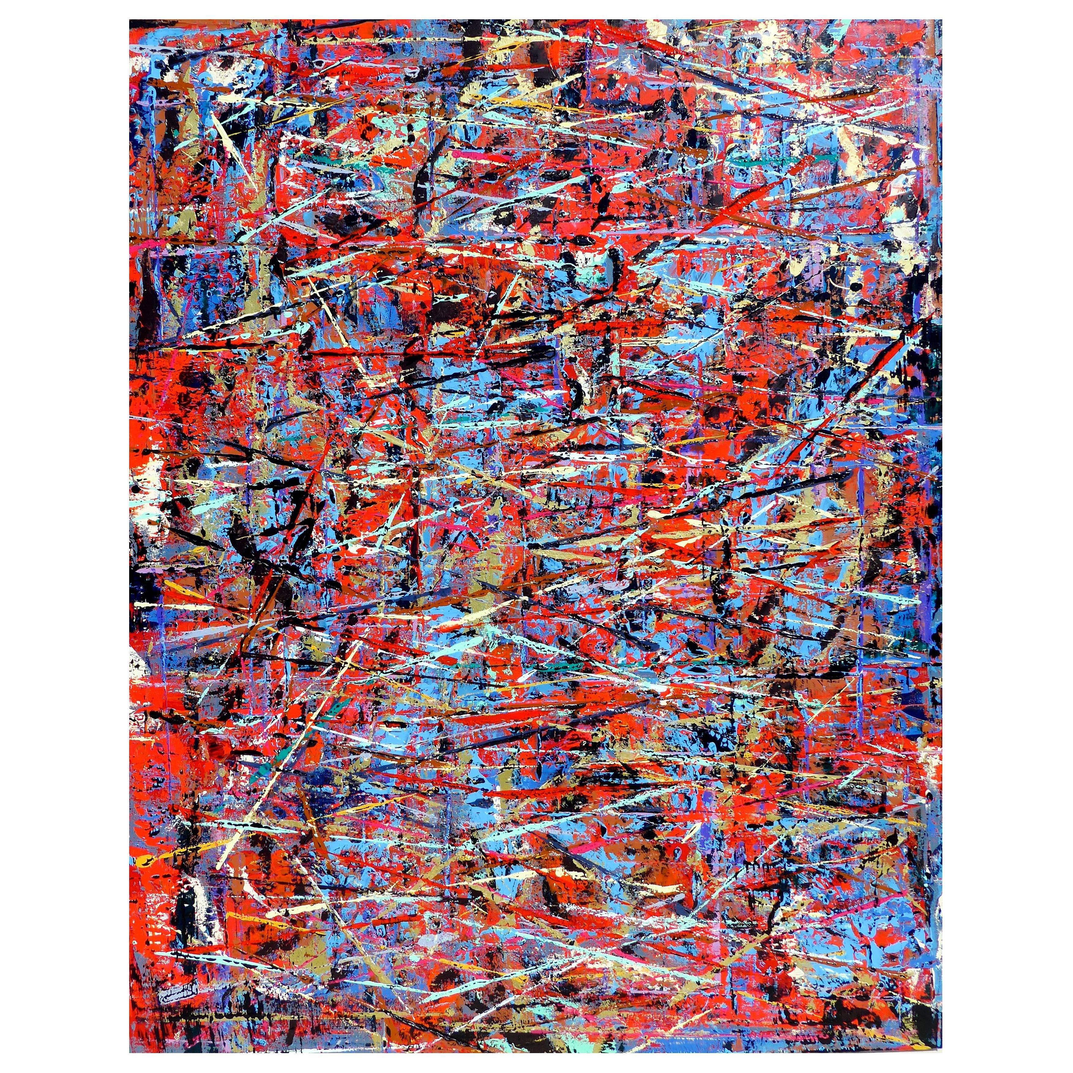 Colorful and Heavily Layered Abstract Painting by Artist Aaron Finkbiner For Sale