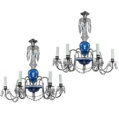 Pair of English Wedgwood and Silver Chandeliers