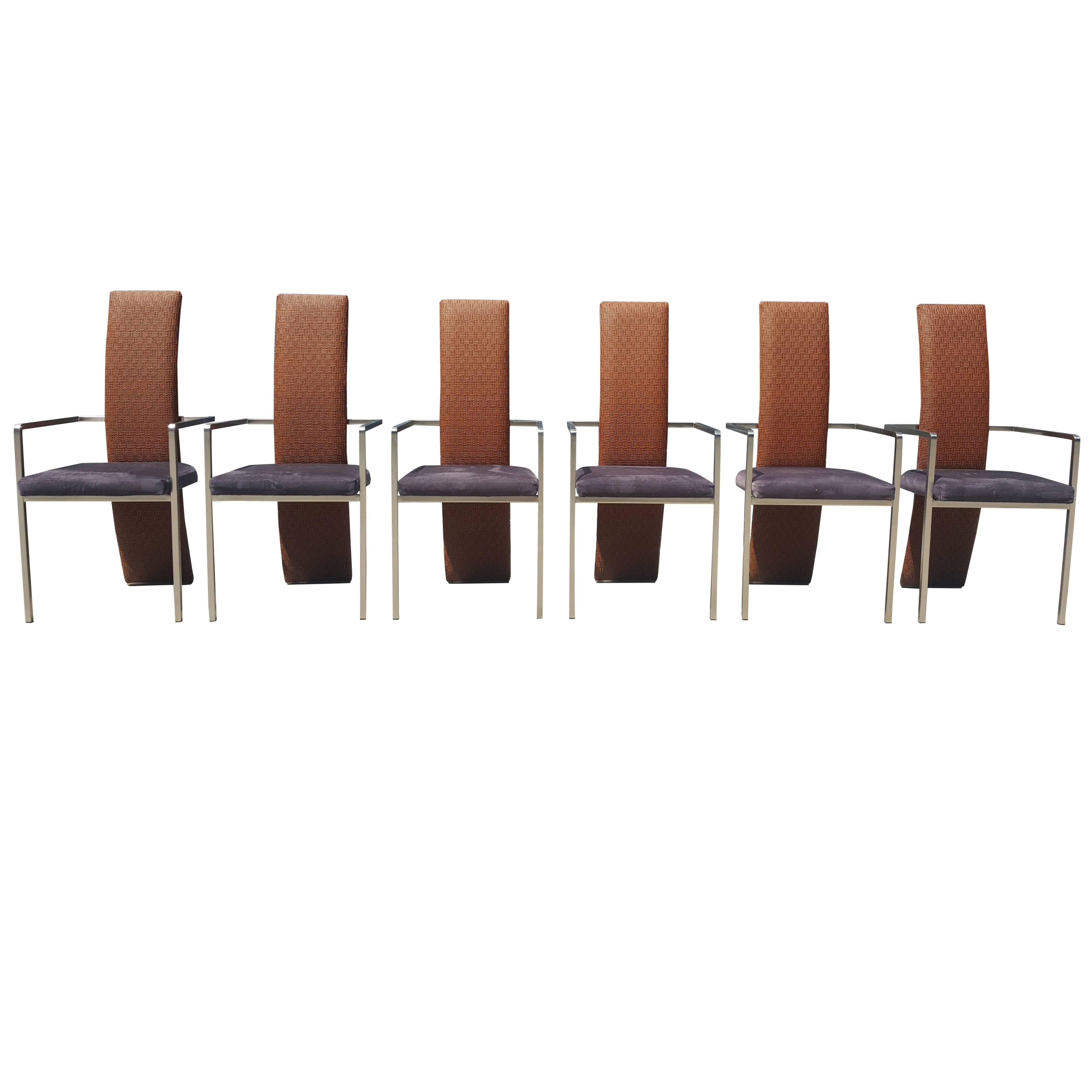 Set of Six Mid-Century Modern Belgo Chrome Dining Chairs For Sale