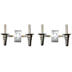 Vintage Set of Eight Moderne Silver Plated Sconces