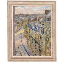 Vintage Charming Parisian Street Mounted in Wood Frame--Oil Painting