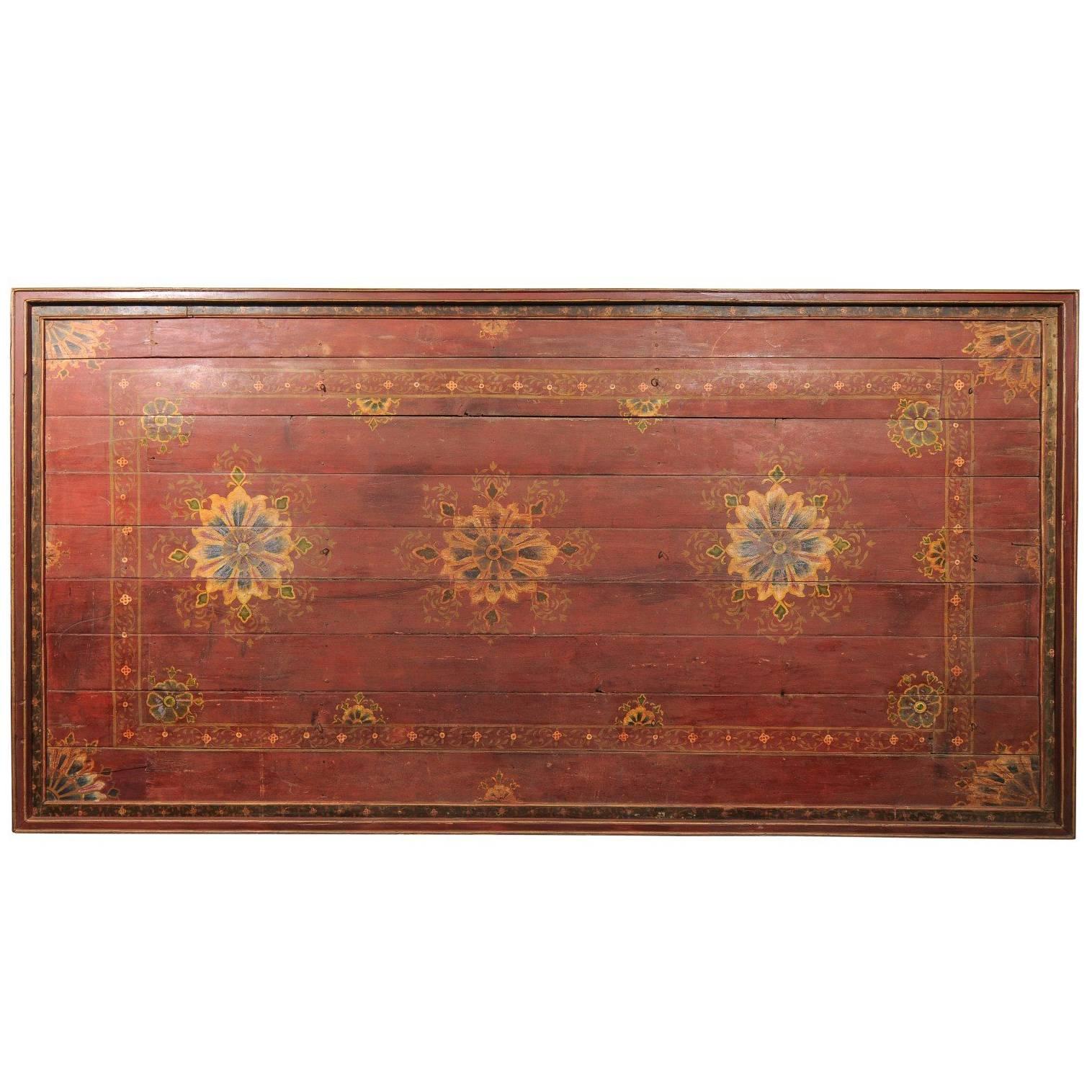 A Grand-Sized 19th C. Beautifully Painted Ceiling Panel from South India For Sale