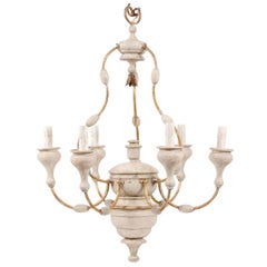 Vintage Italian Light Colored Painted Wood and Metal Chandelier with Gold Accents