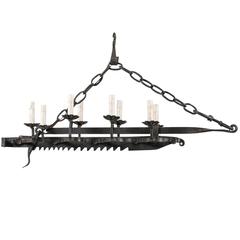 Mid-Century Eight-Light Forged Iron Spit-Jack Chandelier from 19th Century