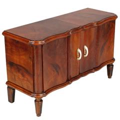 Console TV Serpentine Cabinet Art Deco in Burl Walnut