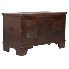 18th Century Antique Hand-Painted Tyrolean Chest Trunk in Solid Larch