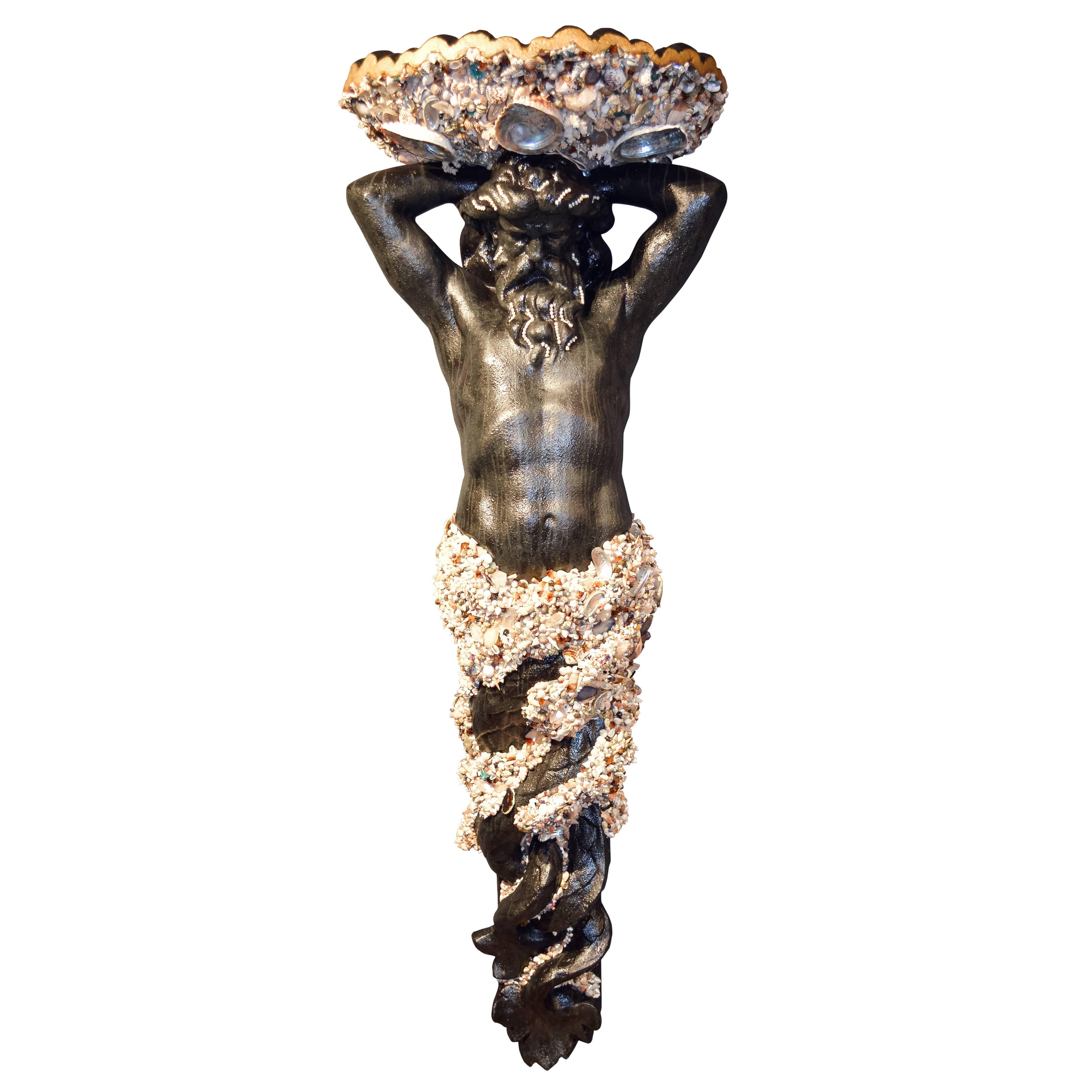 Shell and Rock Crystal Encrusted 20th Century Anthony Redmile Neptune Figure For Sale