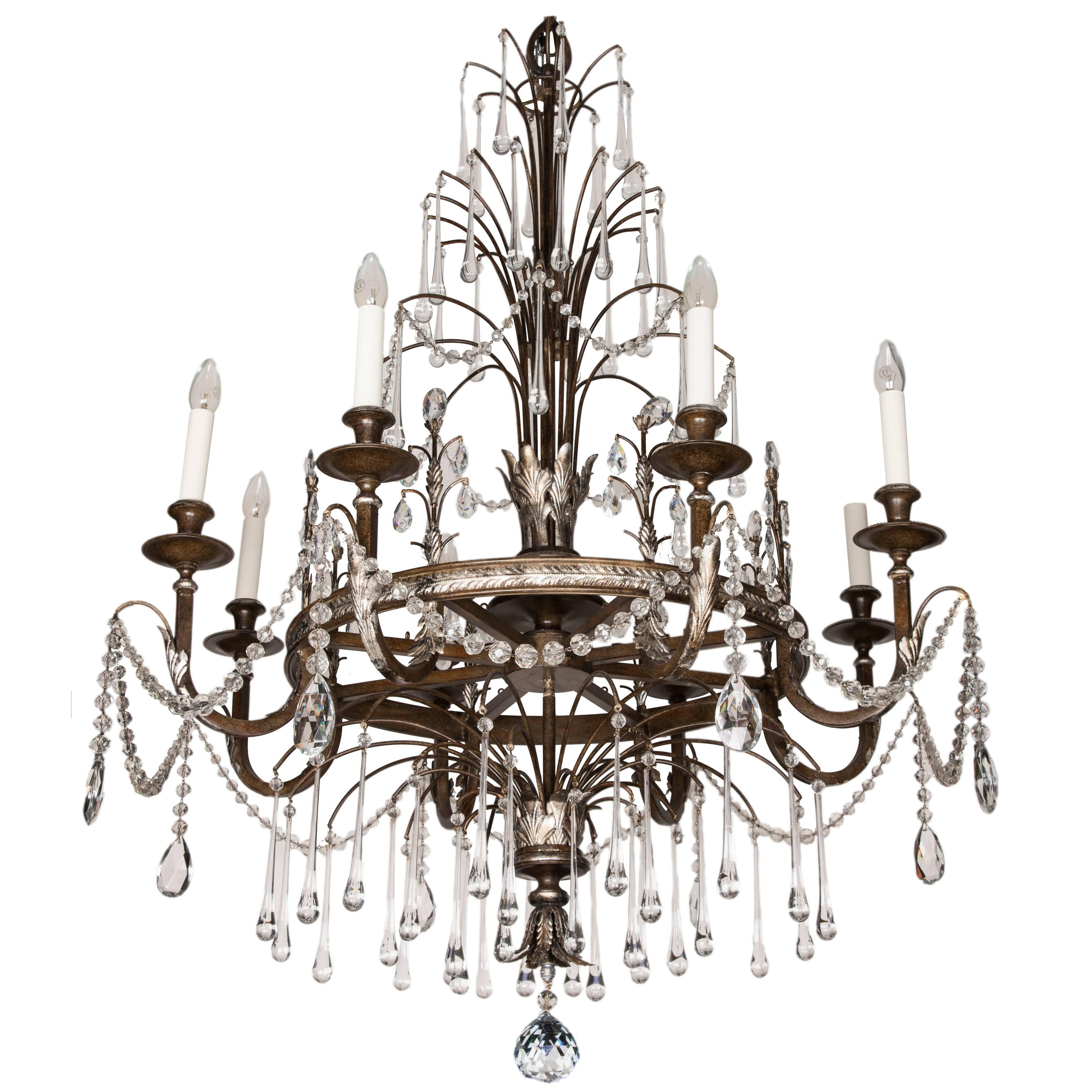 Swedish Silver-Leaf and Bronze Eight Light Chandelier For Sale