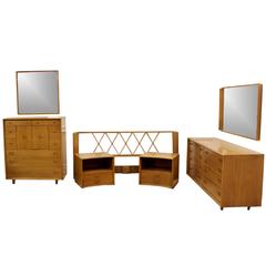 Vintage Mid-Century Modern Paul Frankl Satin Birch Emissary Complete Bedroom Set