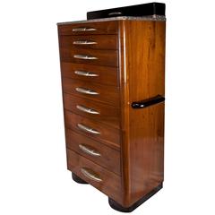 Rare Art Deco Mahogany Gentleman's Chest with Chrome Accents