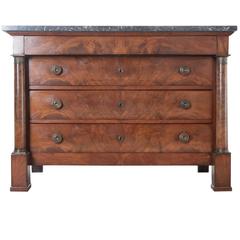 French 19th Century Walnut Empire Commode with Marble Top