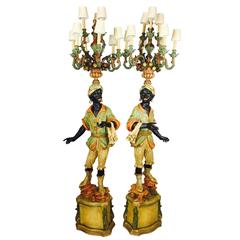 Pair of Polychrome Blackamoor Torcheres