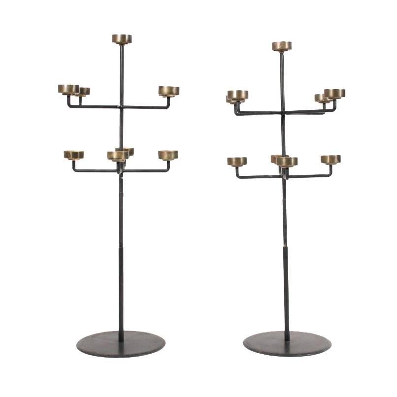 Pair of Midcentury Iron and Brass Candelabras