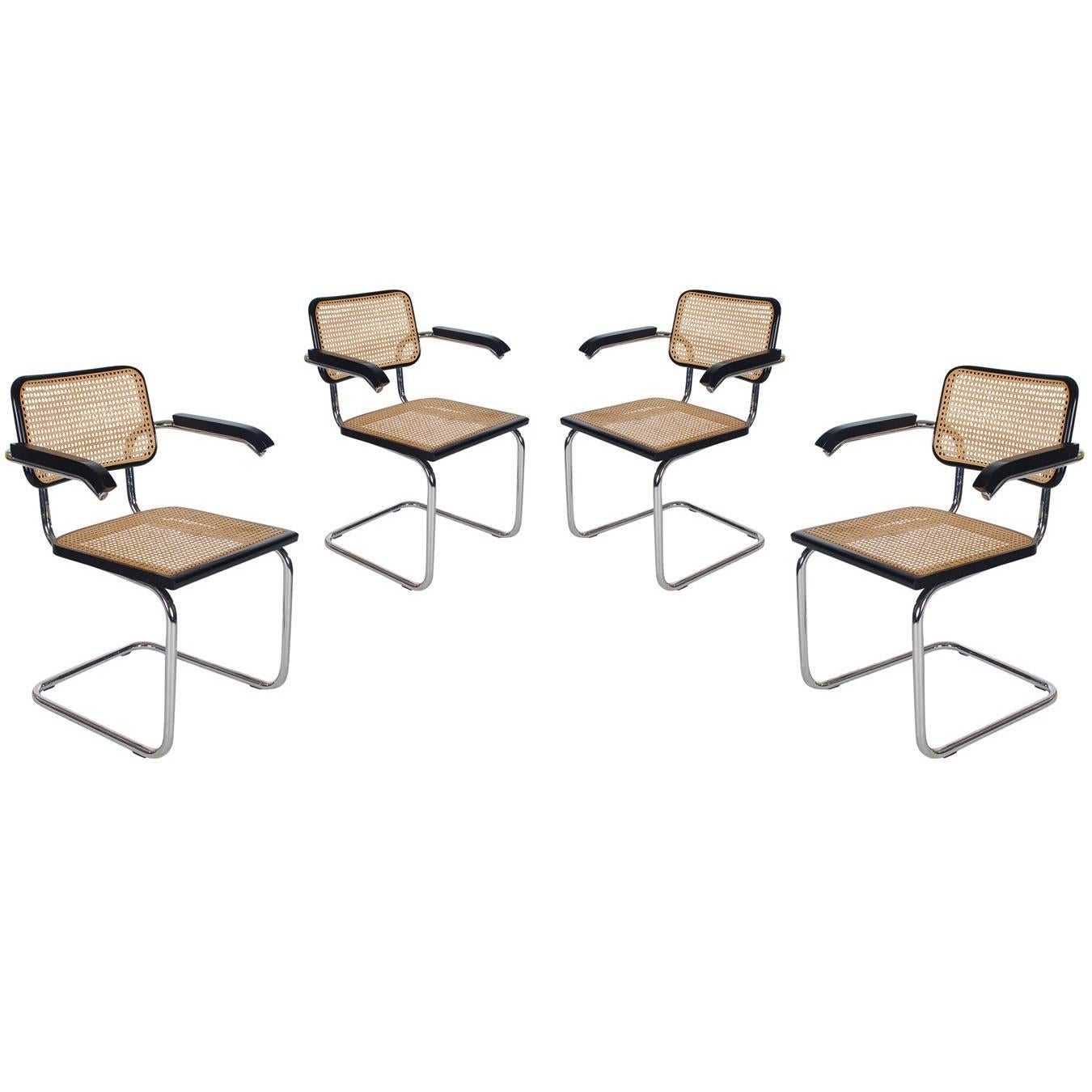 Mid-Century Modern Set of Four Marcel Breuer Cesca Cane Armchair Dining Chairs
