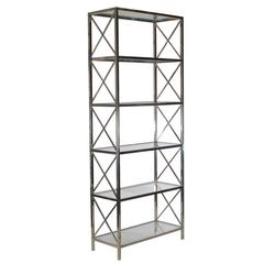 Mid-Century Modern Tall Chrome-X Brace and Glass Etagere, Hollywood Regency