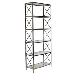 Mid-Century Modern Tall Chrome-X Brace and Glass Etagere, Hollywood Regency 