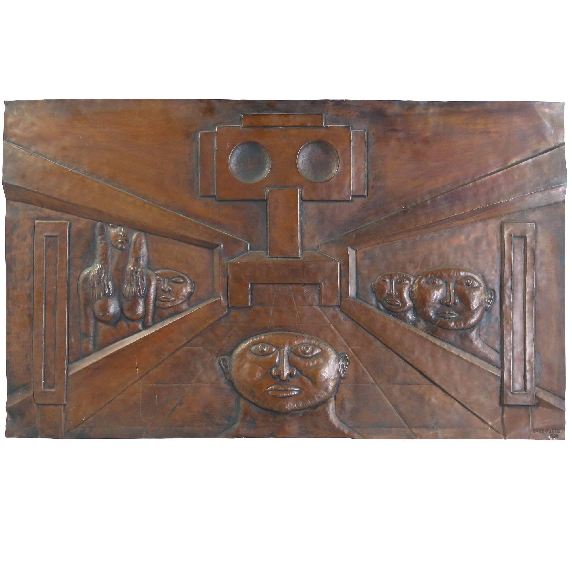 Copper Wall Panel by Belgian Artist Dries Putte, 1970 Octave Landuyt For Sale