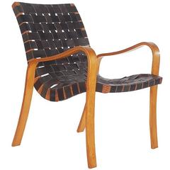 Mid-Century Modern Black Leather Lounge Chair after Bruno Mathsson or Thonet 12
