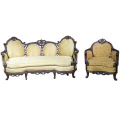 R.J. Horner Style Carved Walnut Settee and Bergere