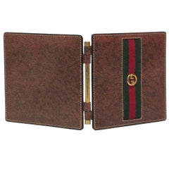 Gucci Leather Picture Frame Brass Fabric Green Red Signed Italy, 1970s 1
