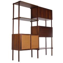 Vintage Mid-Century Modern Danish Style Wall Unit or Book Shelf in Walnut and Cane