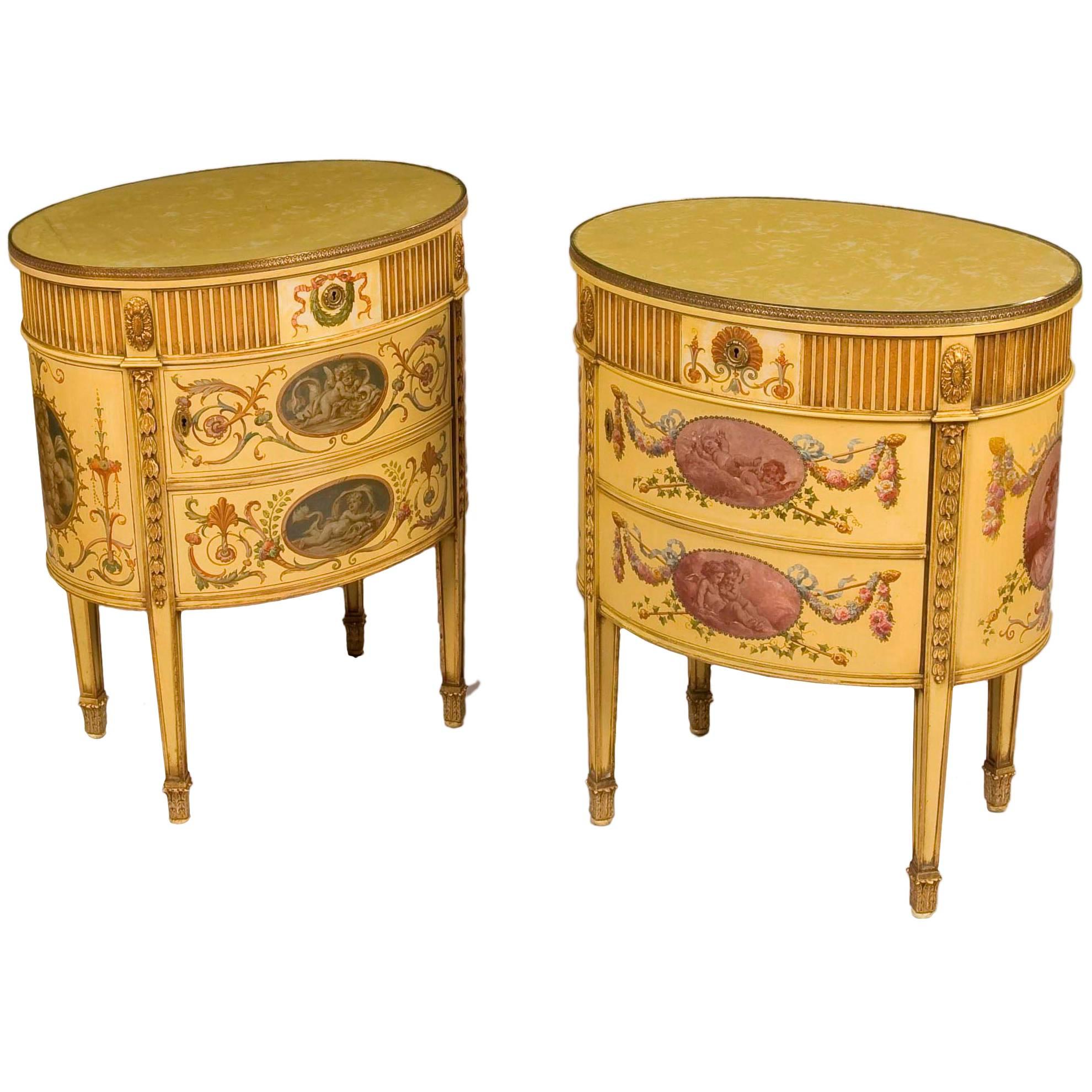 Pair of English Yellow Polychrome Cabinets in the Neoclassical Style
