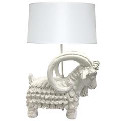 Mid-Century Chalky White Plaster Ram Table Lamp