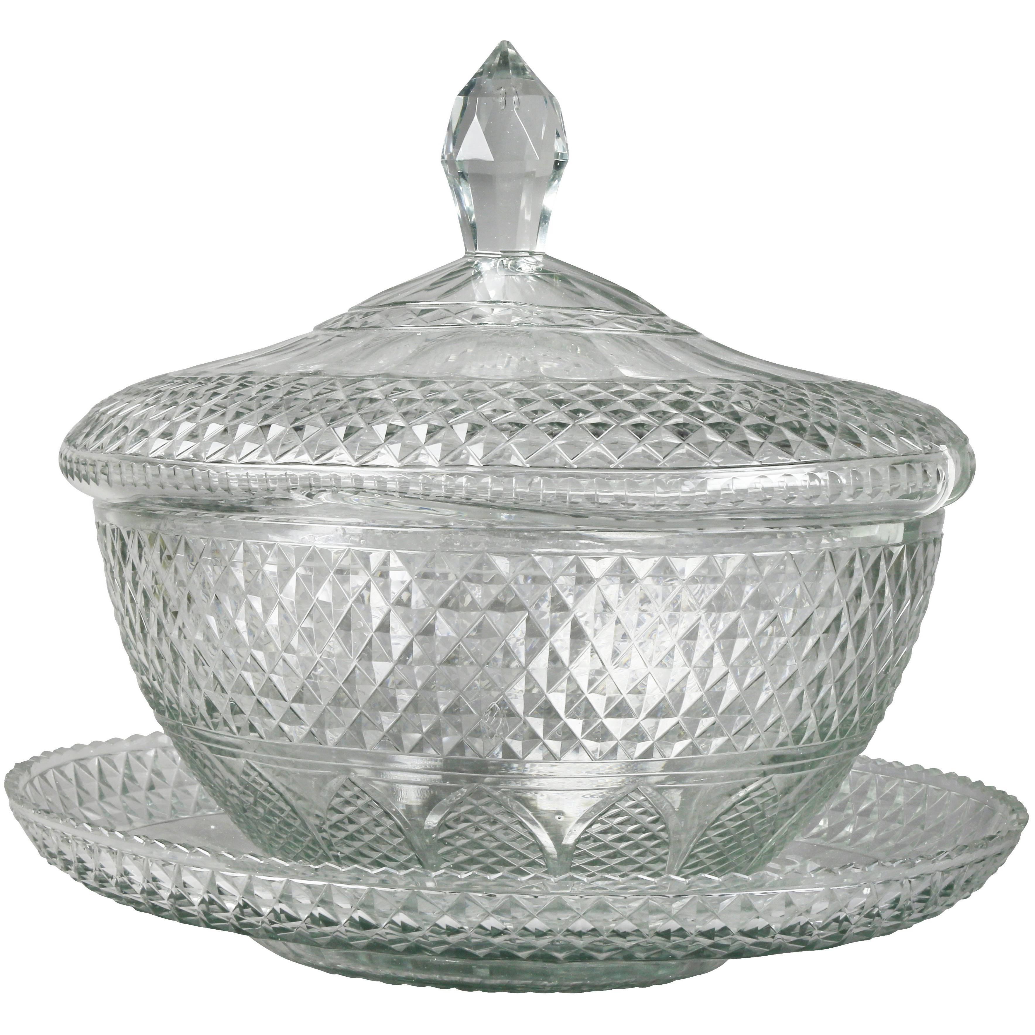 Anglo Irish Cut-Glass Covered Tureen and Underplate