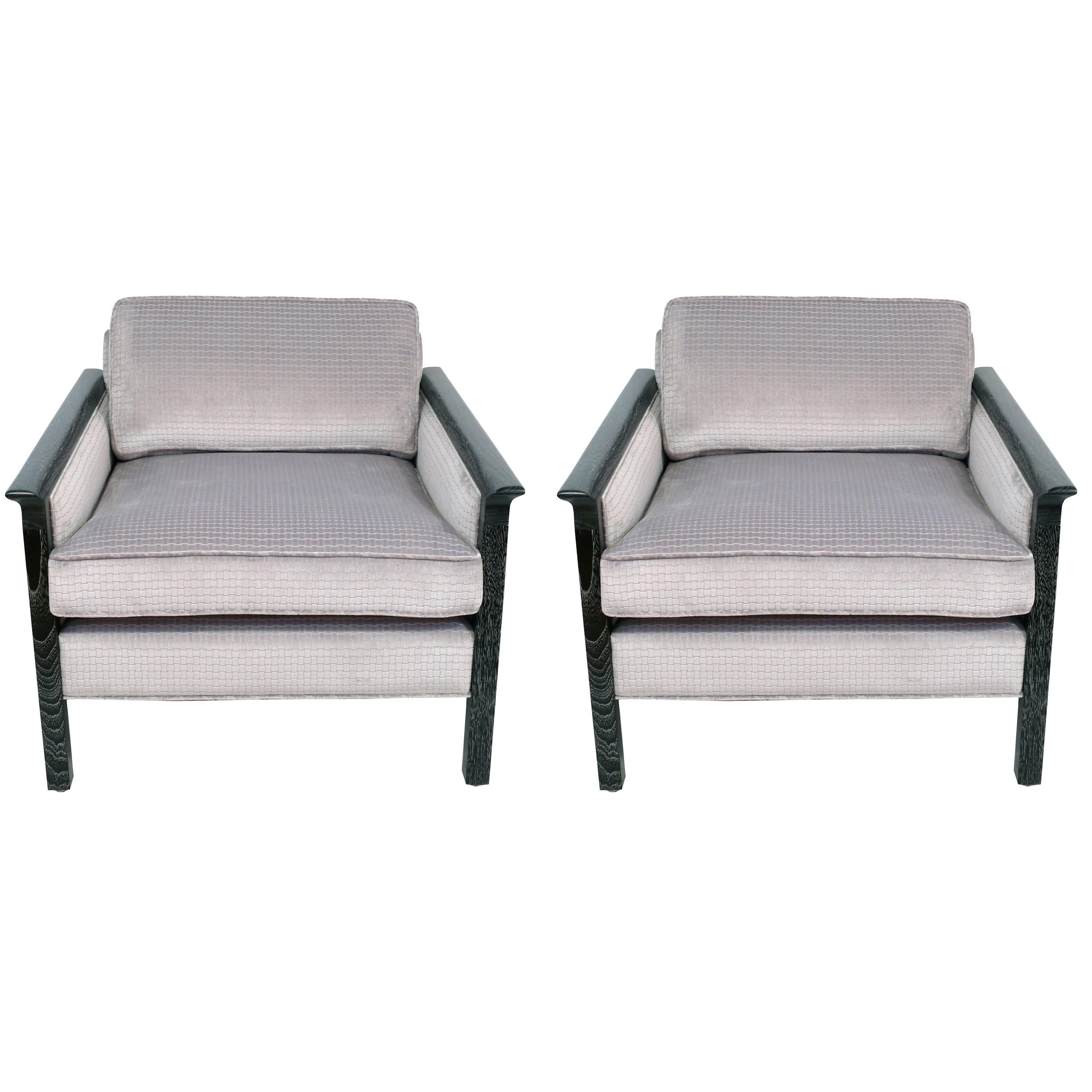 Pair of Cerused and Velvet Chairs
