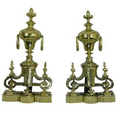 Pair of Chenets or Andirons with an Urn and Handles Motif, 19th Century