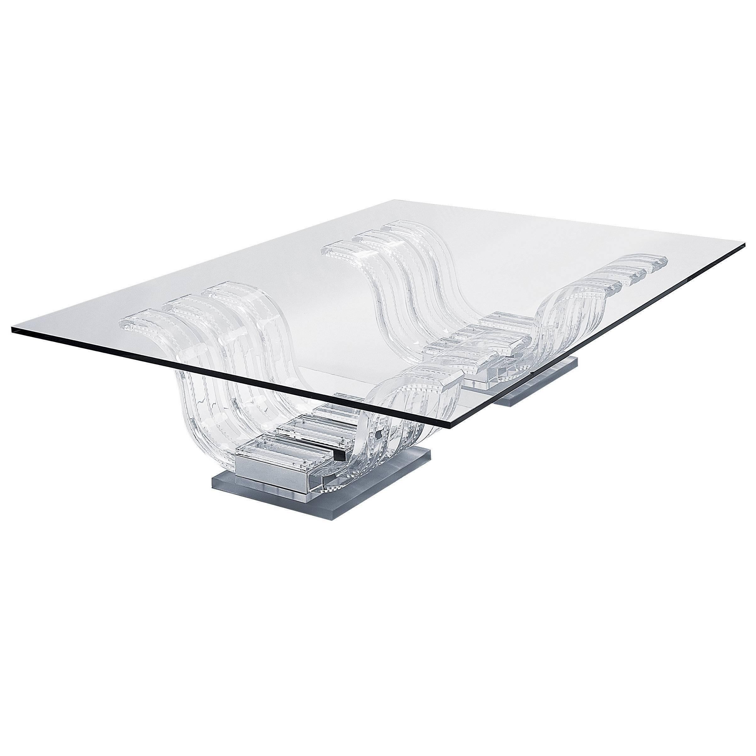 Lalique Crystal Perles D'eau Coffee Table with Clear Rectangular Top For Sale